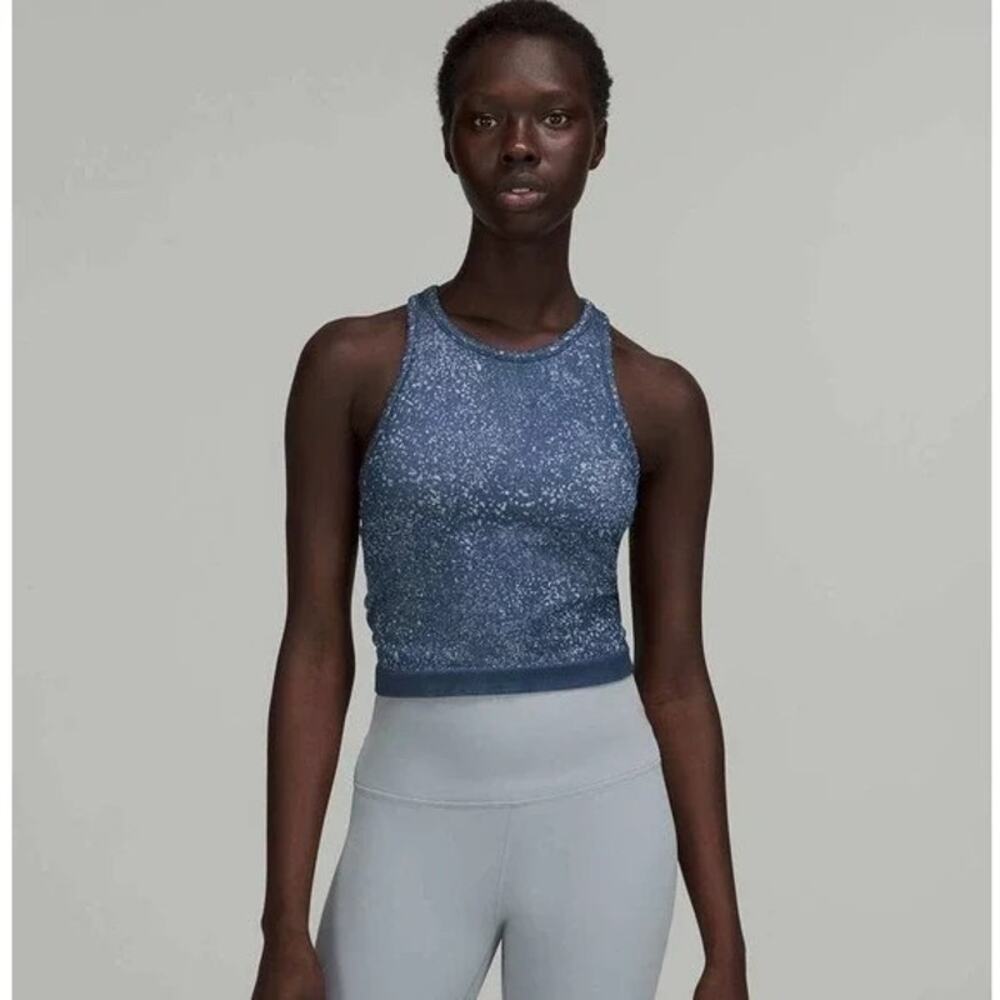 Lululemon Ebb to Street Cropped Racerback Tank Distorted Noise Mineral‎ Blue | 4